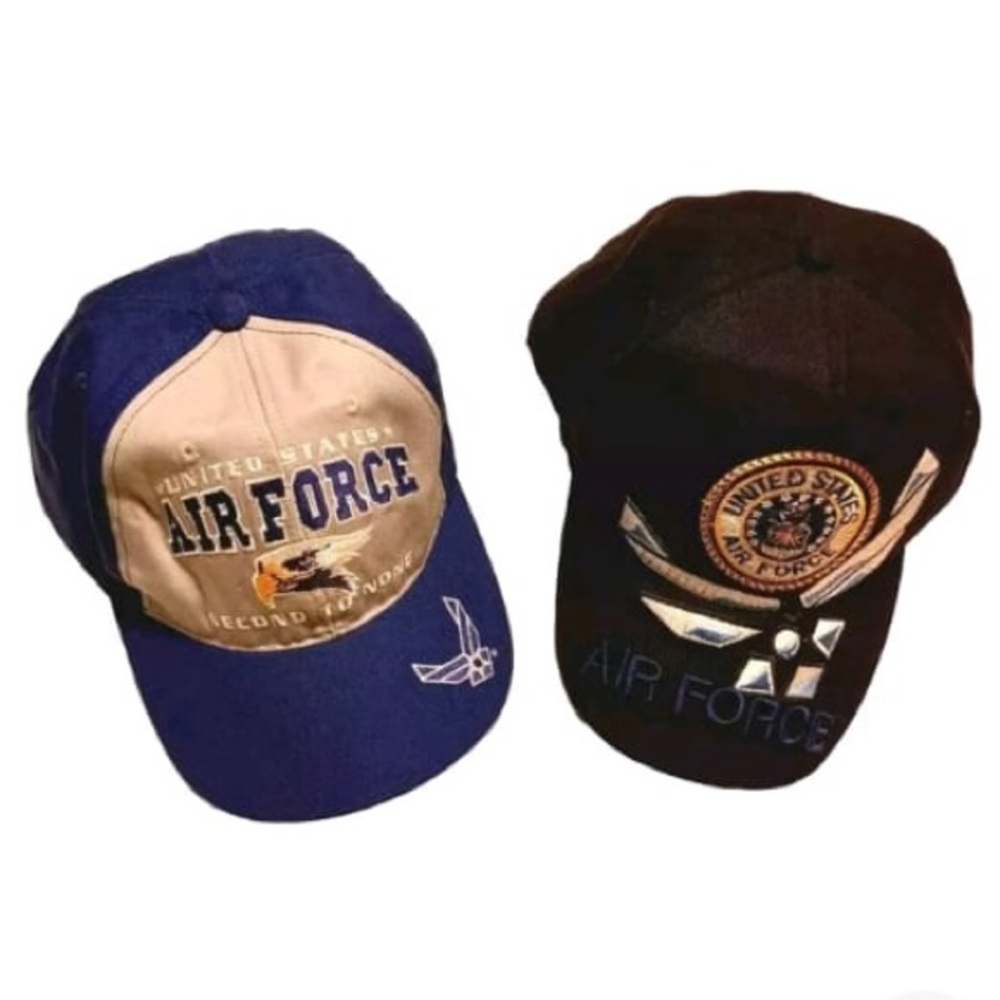 Two US Air Force Hat Adult Embroidered Adjustable Hoop & Loop Strap Baseball Cap